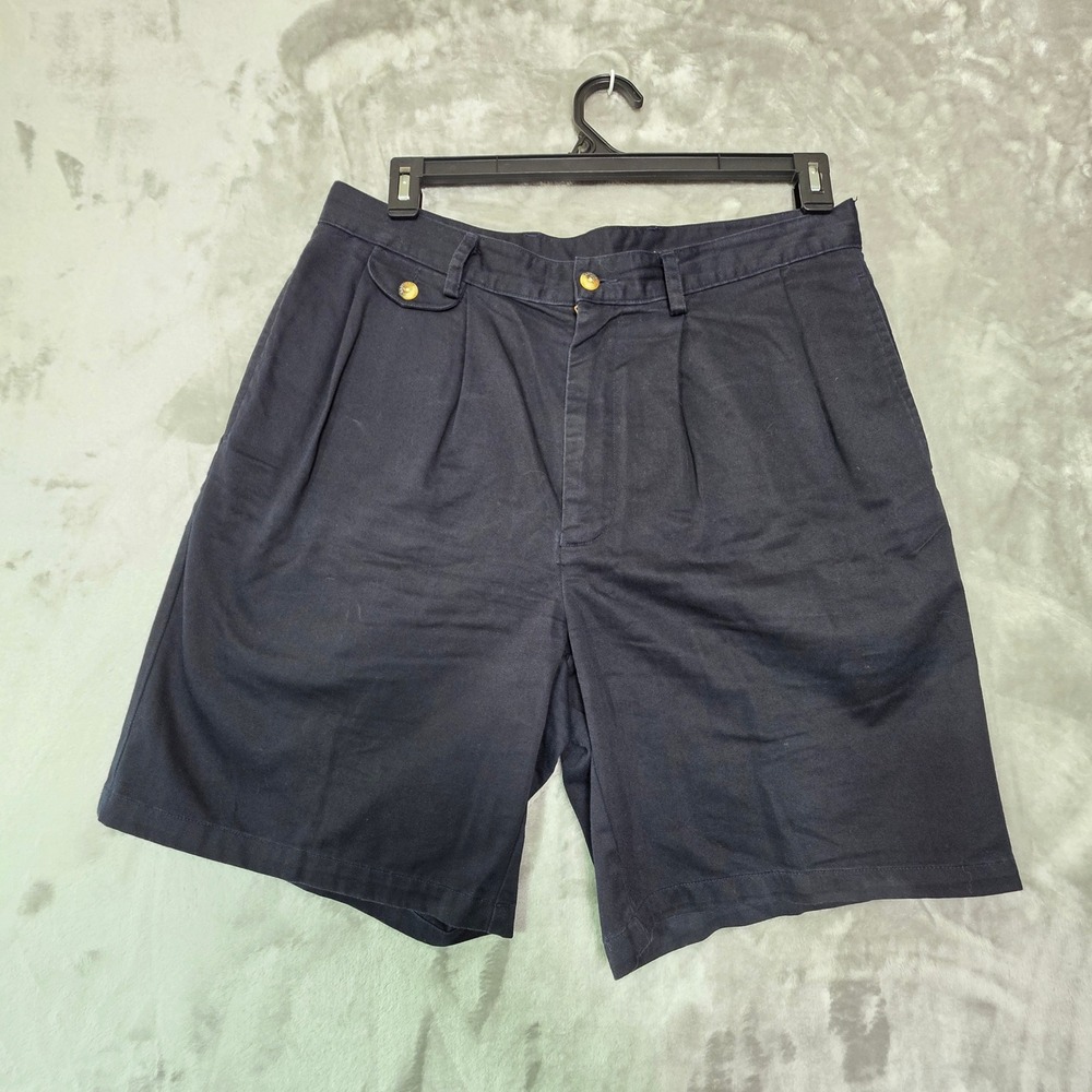 Nautica Mens 34 Navy Blue Pleated Chino Shorts Cotton Twill 1094